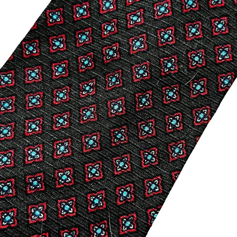 Liberty of London wool blend neck tie dark brown red & blue geometric classic